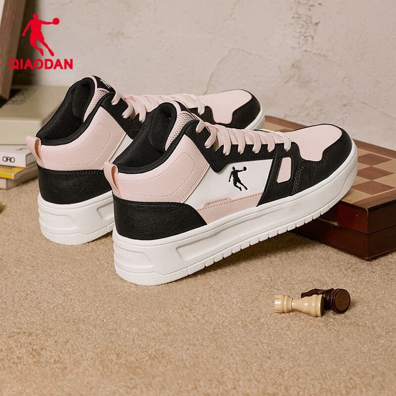QIAODAN Women's High-Top Sneakers Casual Sports Shoes Waterproof Leather Thick-Soled Shock-Absorbing Running Shoes for Autumn and Winter