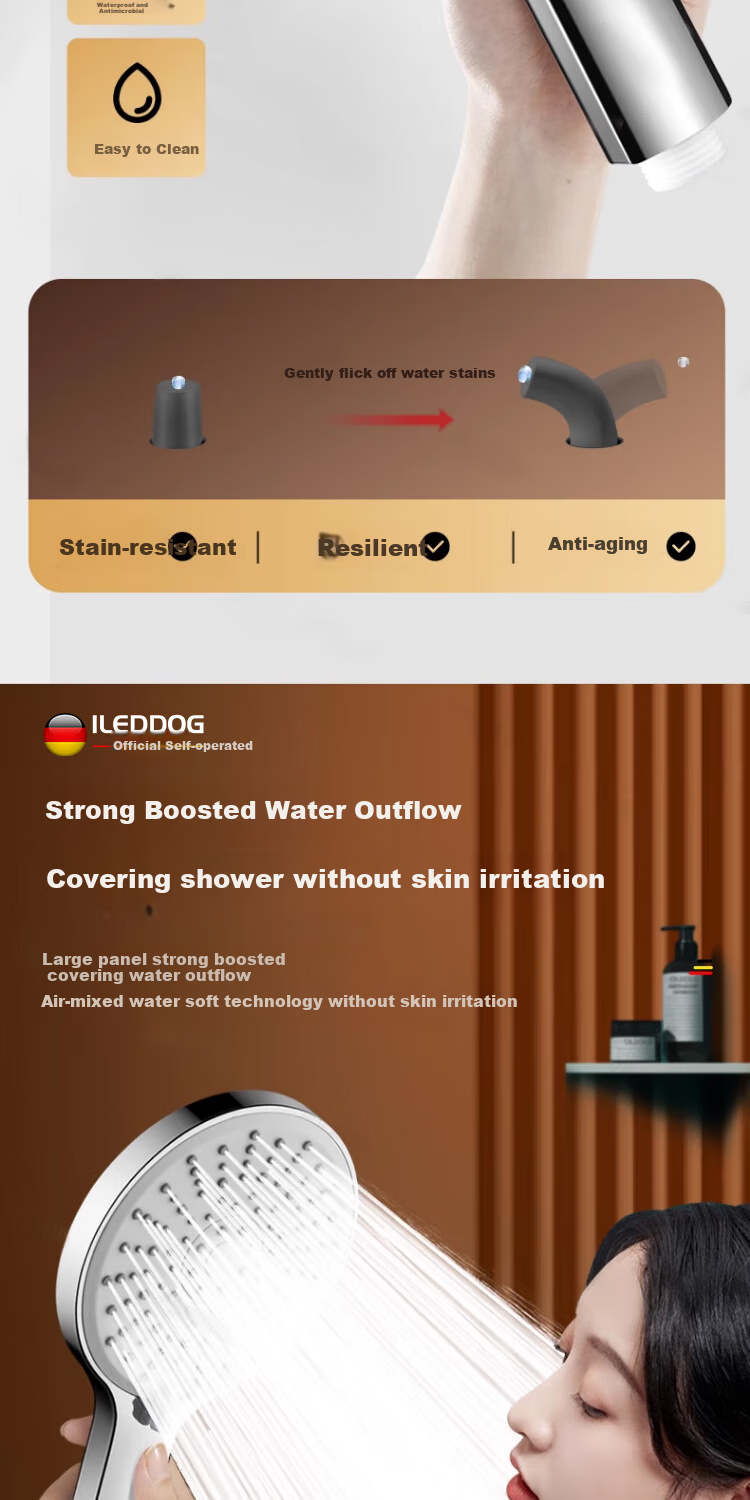 ILeddog [Germany] Large Panel Three-Mode Powerful Pressure-Boosting Shower Head Bathroom Handheld Shower Set HL-005 9