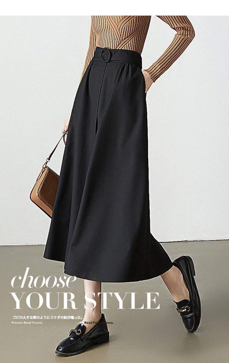 Dme [TR Commuter A-Style Midi Skirt], Spring And Autumn, Elastic Waistband, Mid-Length Skirt for Wome 1