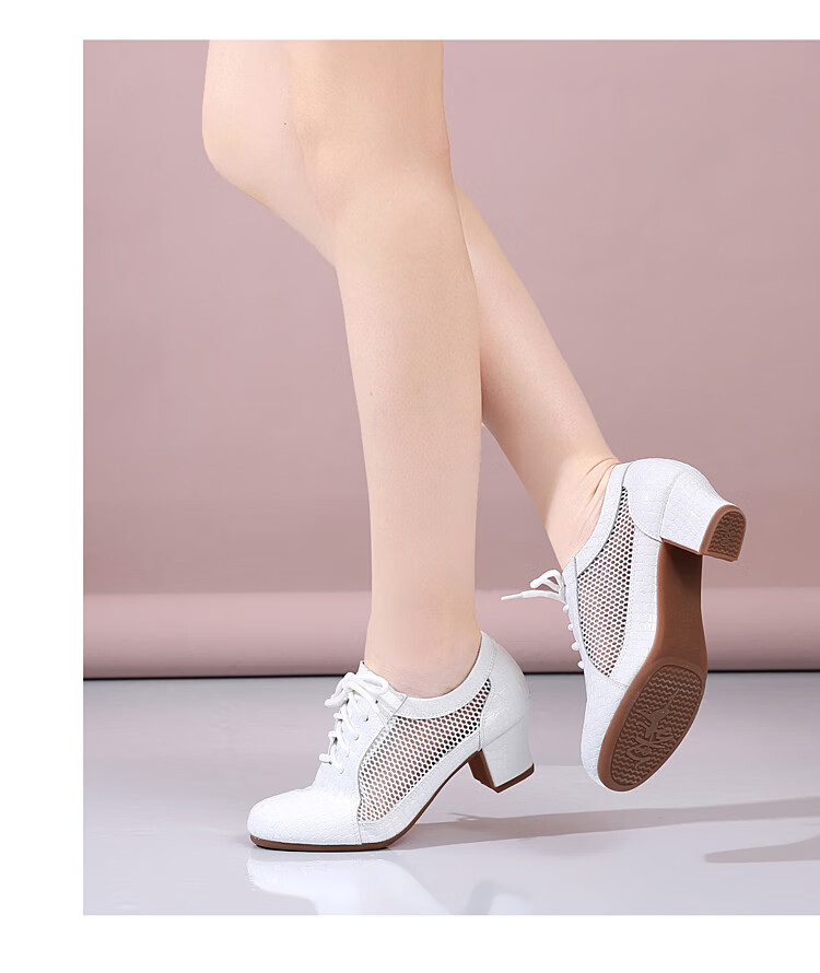 Teslita Mesh Breathable Summer Women's Genuine Leather Latin Dance Square Dance Mid Heel Versatile Casual Outdoor Non-Slip Dance Shoes 30