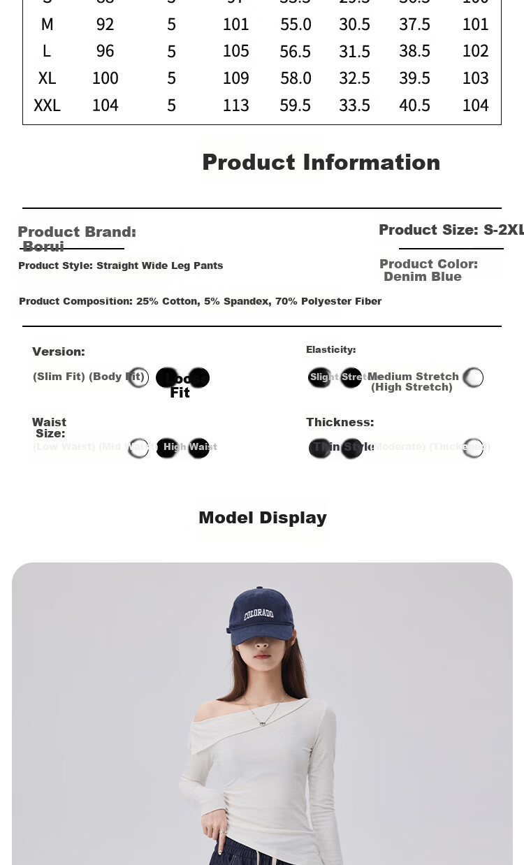 BOPRUIEY Faux Denim Straight-Leg Pants for Women, Lightweight And Flowy for Spring And Summer, High-Waisted Casual Pants with Elastic Waist, Slim-Fit Wide-Leg Trousers 10