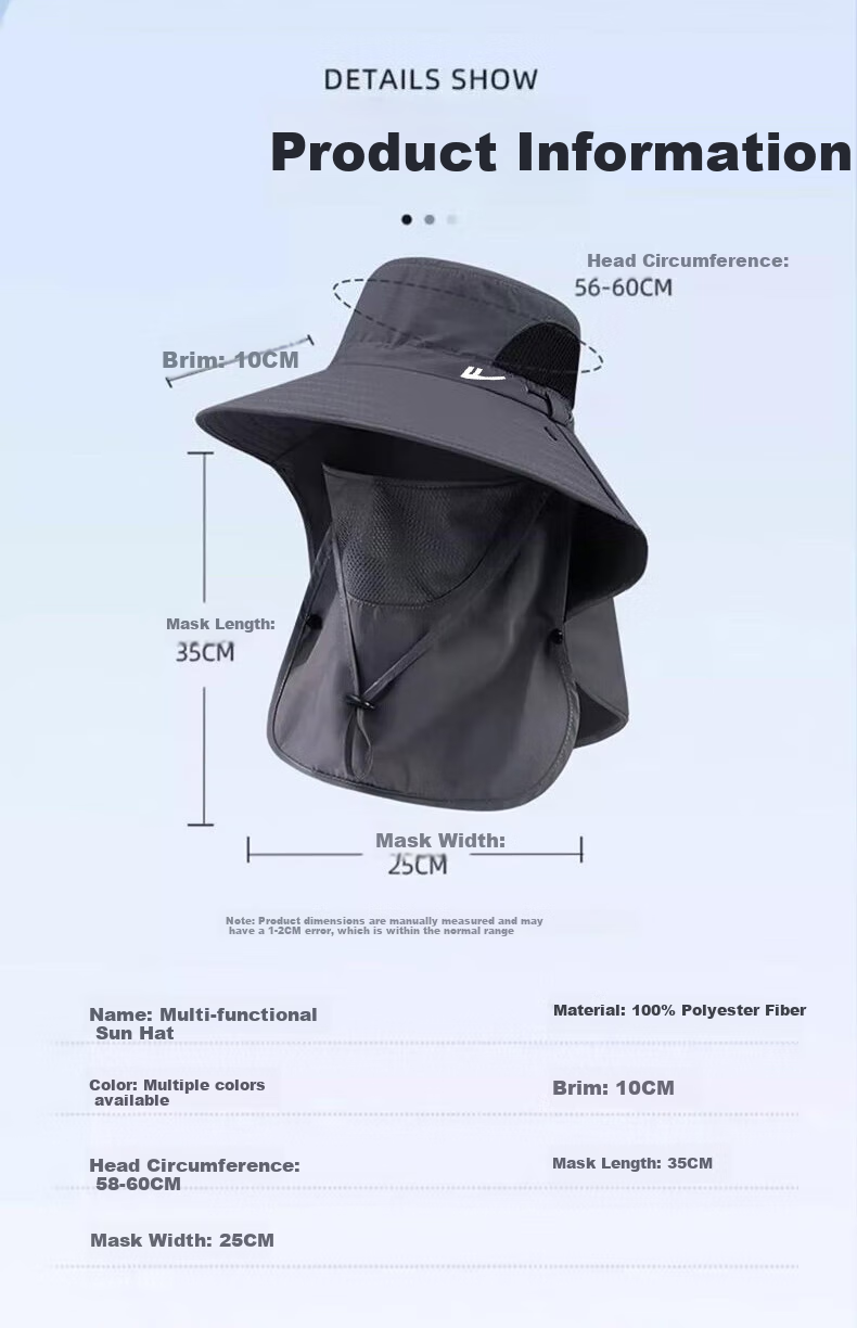 Huili Sun Hat for Men, UV Protection Face Covering Hat, Outdoor Neck Guard Fishing Straw Hat, Simple Fisherman Hat 9