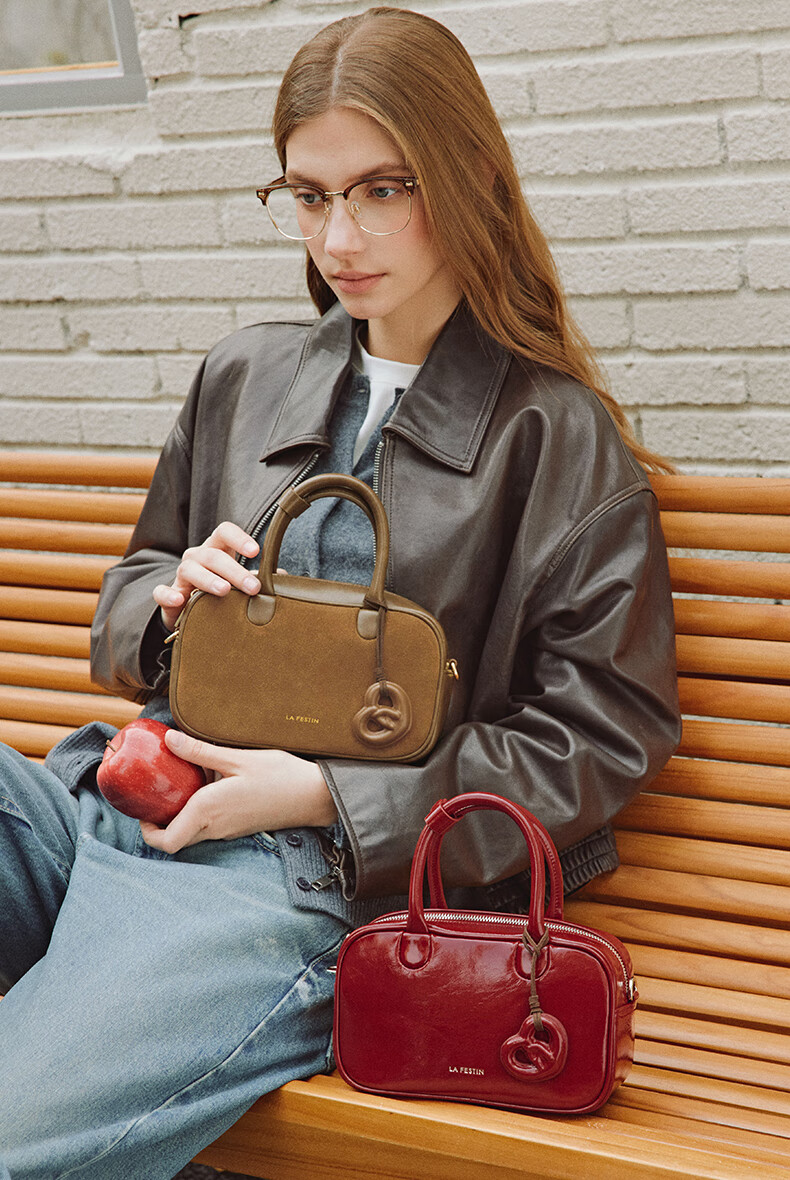 La Festin Top-Grain Leather Chubby 2026 New Crossbody Women's Bag, Handheld Boston Bag, Birthday Gift for Girls 1