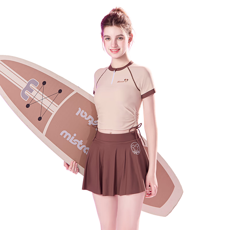 Dishini Women's Conservative Swimsuit for Hot Springs, Slimming Effect, 2026 New High-End Two-Piece Set D15187 Coffee Color XL