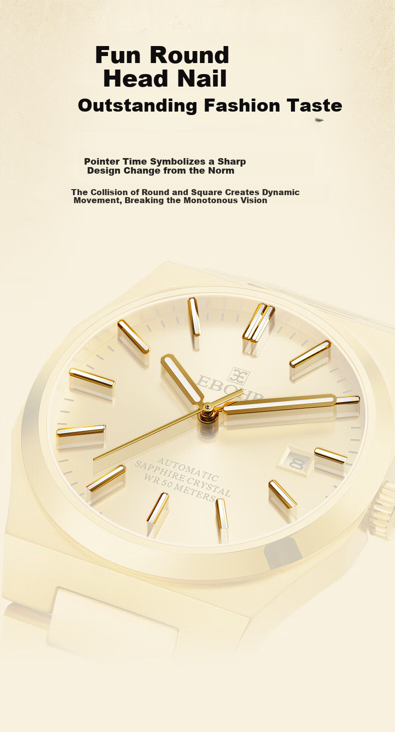 EBOHR Men's Master Series Gold Automatic Mechanical Wristwatch, Birthday And Holiday Gift, 51845918 9