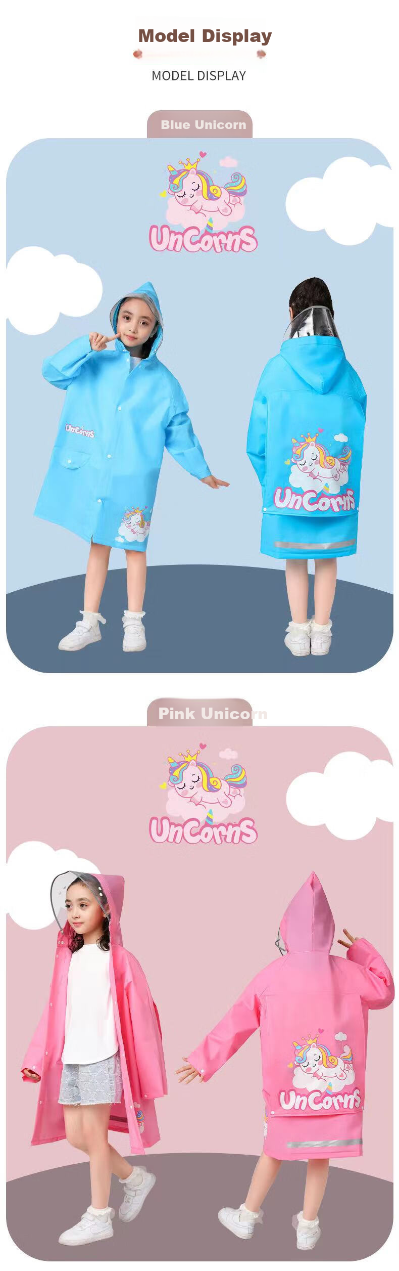 Shanshan Children's Raincoat, Kindergarten And Elementary School Boys And Girls, Large Brim Portable Cape, Enlarged Backpack Rain Poncho, Blue, Size L 7
