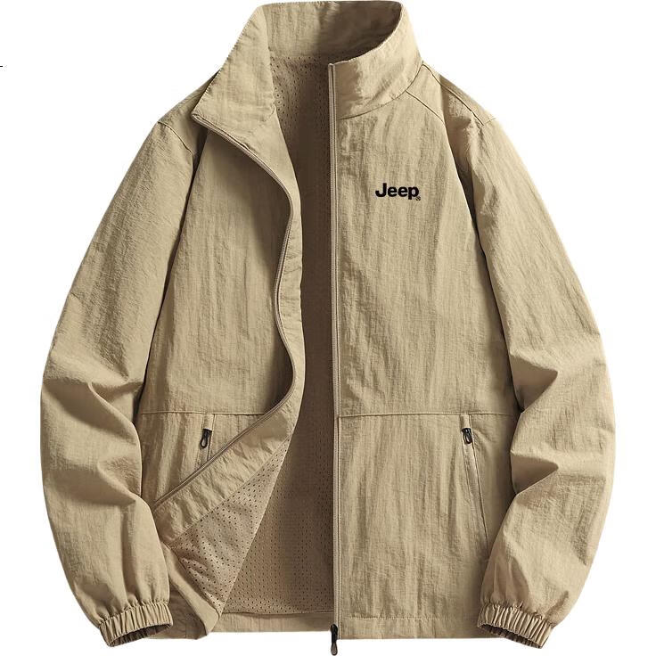 JEEP Men's Jacket, Spring And Autumn Baseball Jacket, Loose Stand-Collar Coat for Men, Sportswear for Men, 152-1, Khaki Color, XL