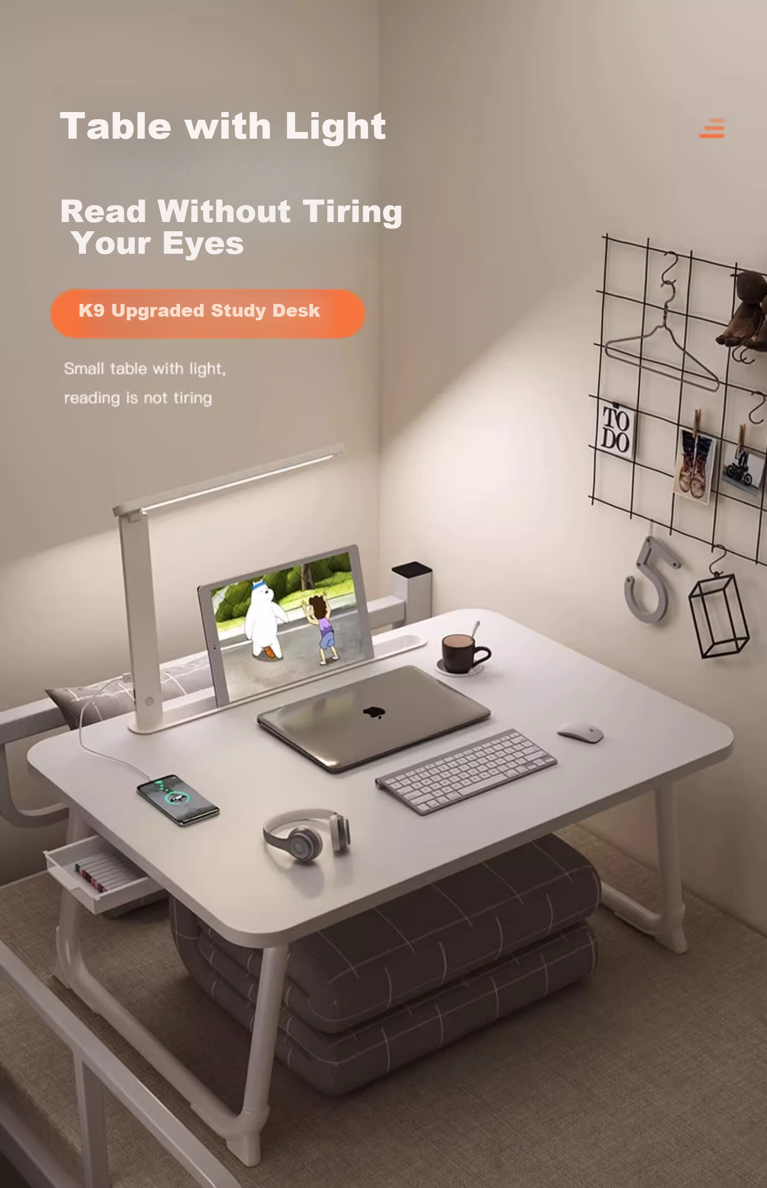 XIAOJIANGCAI Bedside Lamp Table Foldable Computer Desk Study Table Dorm Lazy Bay Window Reading Desk White Flat Surface 70 1