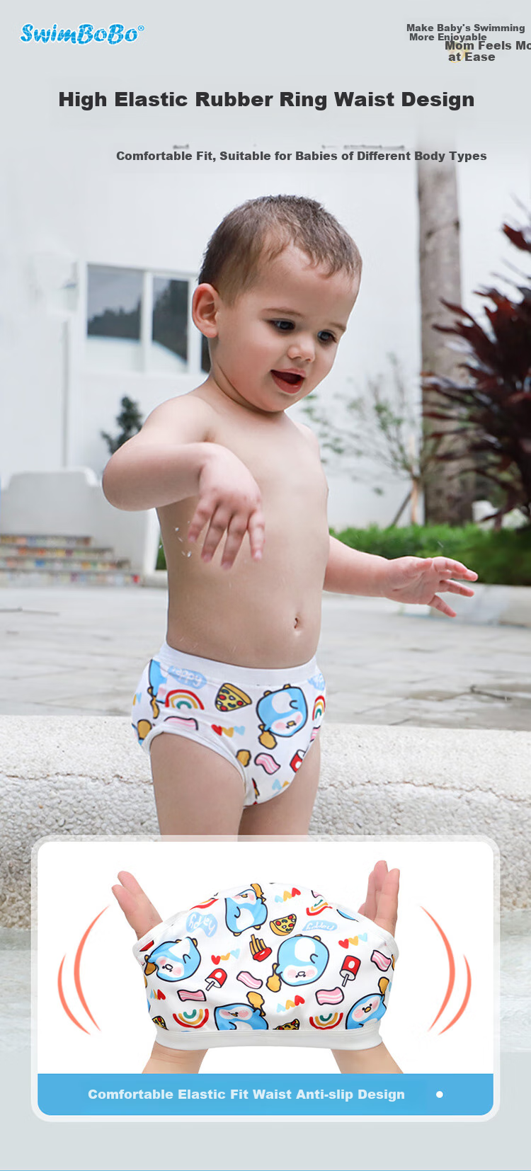 Swimbobo Baby Swim Trunks Newborn Swimming Pants Blue Penguin Style Triangle Style M Size (14-20 Lbs) 8