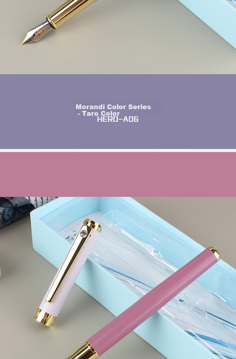 HERO Fountain Pen A06-1 Morandi Iridium Nib Adult Daily Writing Business Office Signature Ink Pen EF Nib Taro Color 11