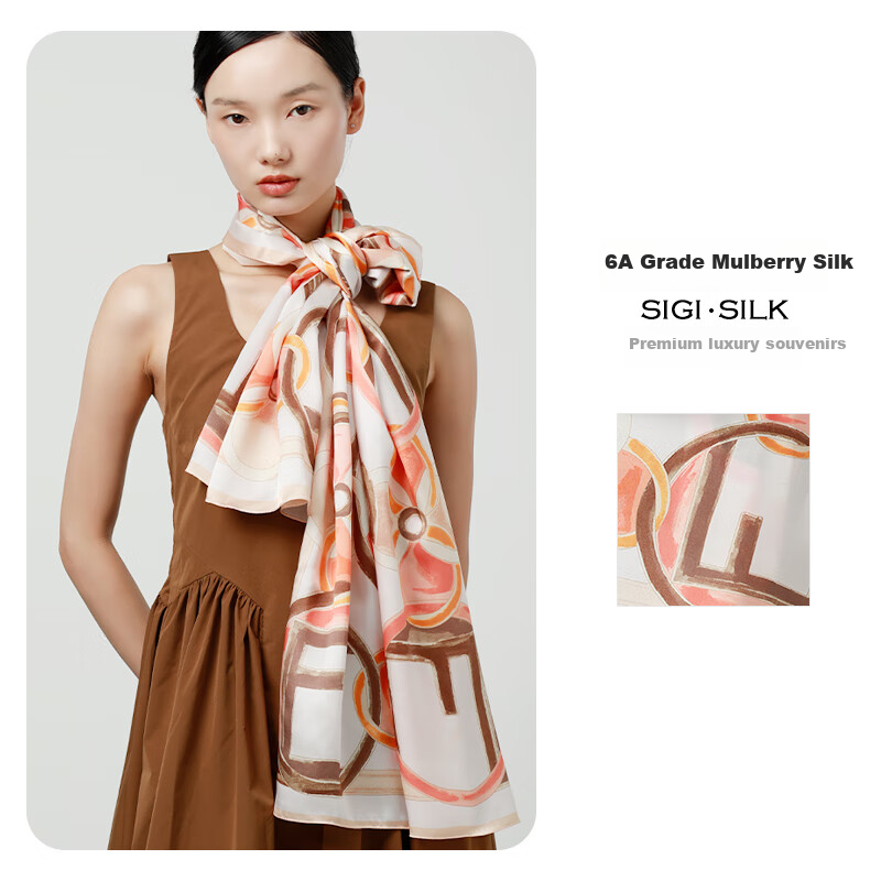 Sijie New 100% Mulberry Silk Scarf, Mother's Style, Silk Printed Long Scarf, High-End Shawl, Outer Wrap, Holiday Gift