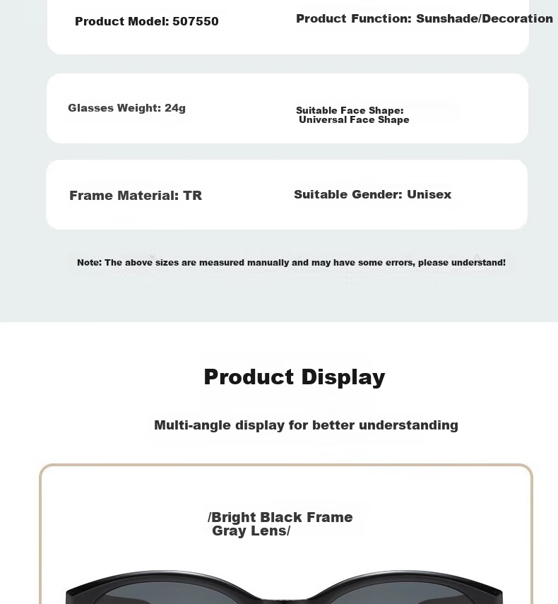 Boshide Sunglasses, Polarized Sunglasses, Cat Eye Retro Wood Grain Versatile Fashionable High-End Look, Glossy Black Frame with Gray Lenses 10