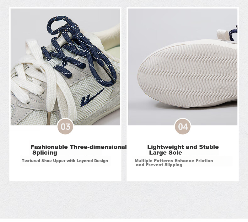 Huili Official Women's Sneakers, Summer 2026 Comfortable Simple Casual Couple's Training Shoes, Gray-Beige Deep Blue, Size 37 5