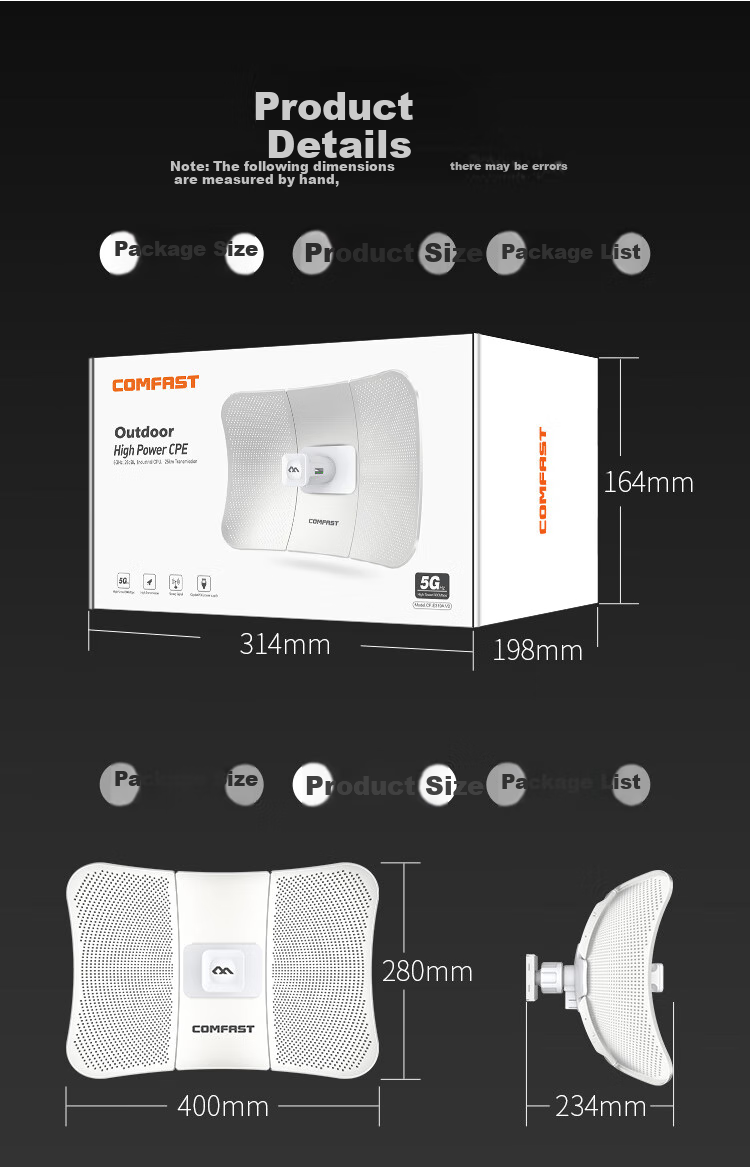 COMFAST Outdoor 11km Long-Range Transmission Bridge, 900Mbps 5.8G Anti-Interference CPE, Elevator Monitoring Transmission, Wireless WiFi Bridge, Outdoor AP Waterproof And Dustproof CF-E319A 18