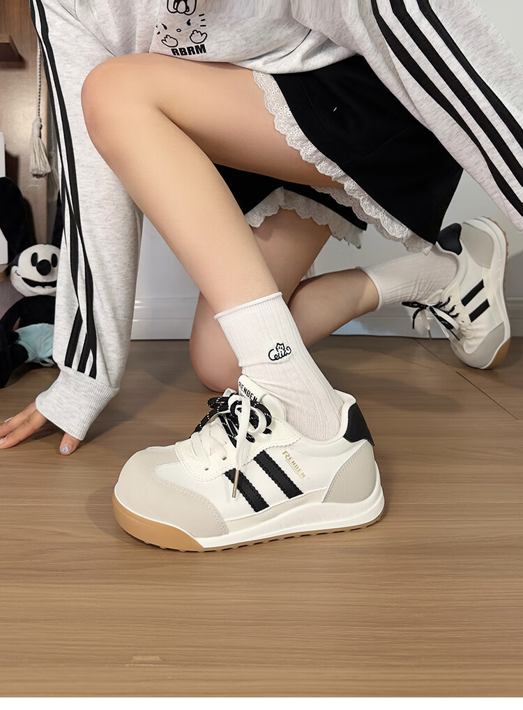 RENBEN Versatile German Training Shoes for Women, 2025 New Casual Shoes, Women's Sneakers, White Black Gray, Size 39 (Runs Small by Half Size) 5