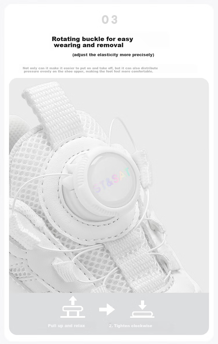 St&Sat Boys' Sports Shoes, Children's White Sneakers, Running Shoes for Girls, Breathable Mesh with Rotating Buckle, Gardenia White 6