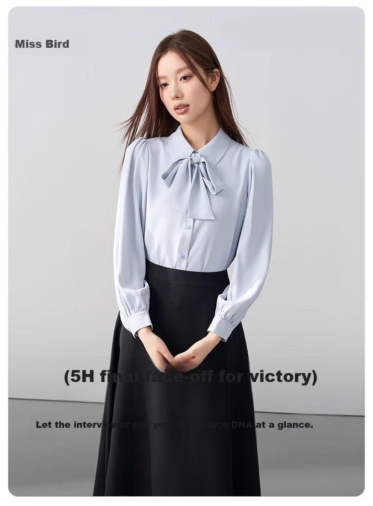 Bodexiaojie White Long-Sleeve Blouse for Women, Ribbon Tie, Professional Commute Top, Wrinkle-Resistant Interview Suit Inner Layer, Chiffon Blouse, XL 2