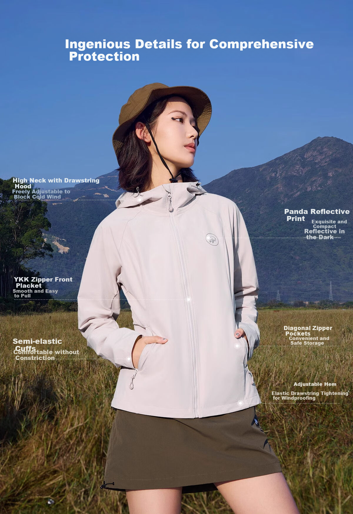 CAMEL Women's Outdoor Soft Shell Jacket with Hood, Breathable Quick-Dry Mountaineering Coat Hiking Outerwear A25BAVV148 Phantom Black S 9