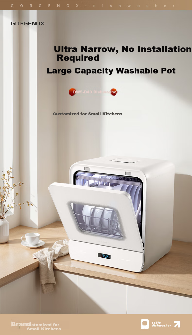 GORGENOX Dishwasher Tabletop 5-Place Setting Household Set with Baby And Maternity Care, Dish Washing, Disinfection, Drying And Storage All-In Small Soft Water System Hot Air Drying UV Sterilization DW5-D40A 3