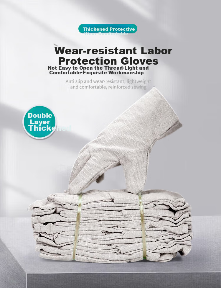 SHENGLI GCF240 Canvas Gloves, Work Gloves, Durable And Tear-Resistant, 24-Stitch Pattern, Double-Layer Cotton, White, Pack of 10 Pairs 1