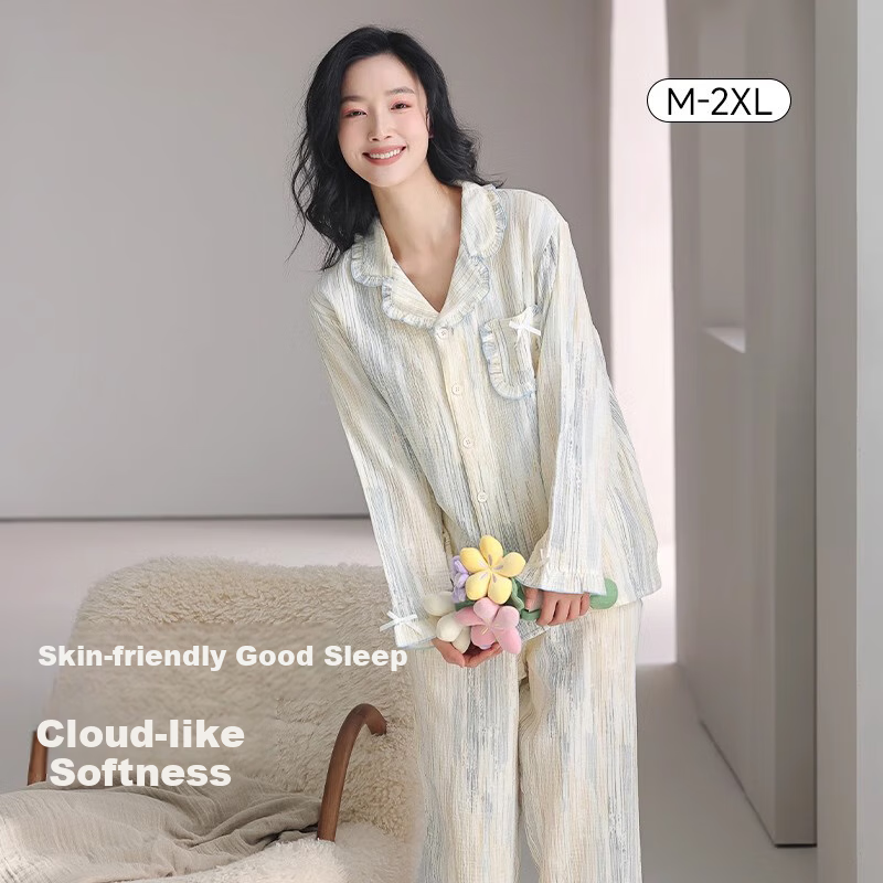 XUEXIMAN Women's Pajamas 2026 New Autumn And Winter Cloud Cotton Long-Sleeve Long Pants Loose Comfortable Wearable Loungewear Set