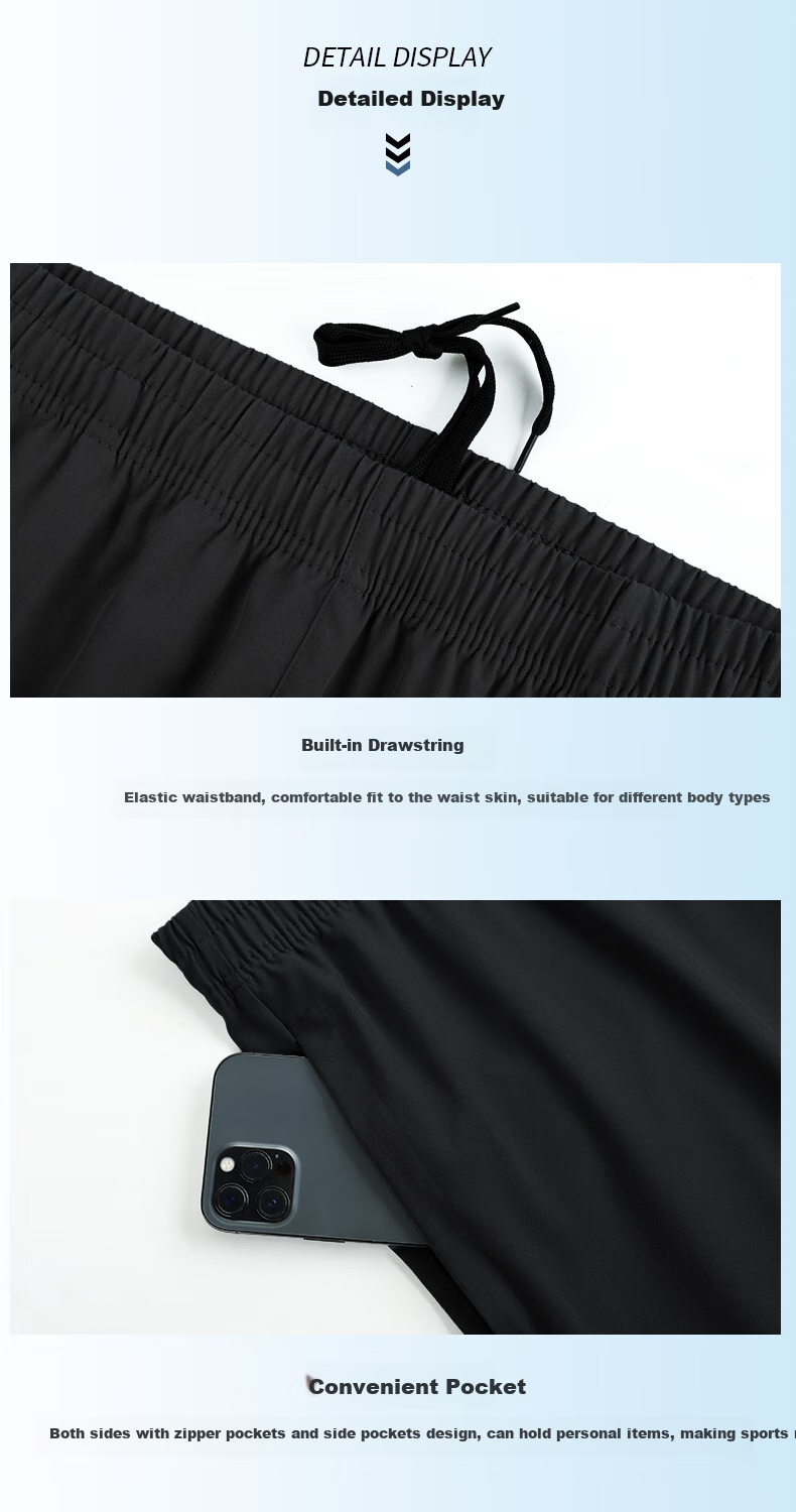 BURUITE Men's Summer Sports Pants Ice Silk Quick-Dry Lightweight Casual Fitness Running Loose Cropped Woven Pants for Physical Exam 12