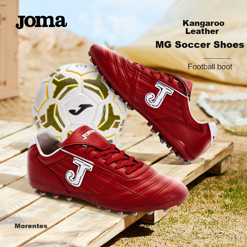 JOMA Kangaroo Leather Soccer Shoes for Men, Women, Adults, Children, Teenagers And Students MG Football Match Training Shoes Wine Red 43.5