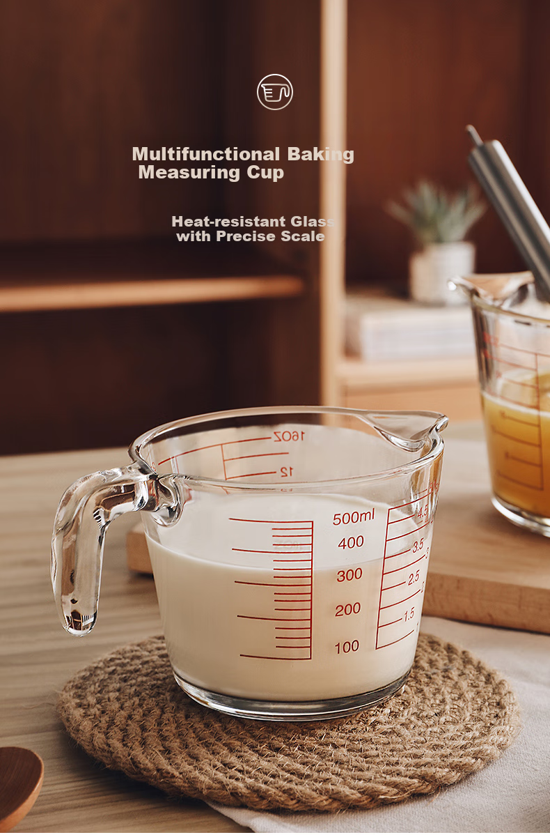 CRISTALGLASS Milk Cup for Home Use with Scale, Heat-Resistant Glass Cup, Baking Measuring Cup, Children's Breakfast Cup, Egg Beating Measuring Cup for Kitche 1