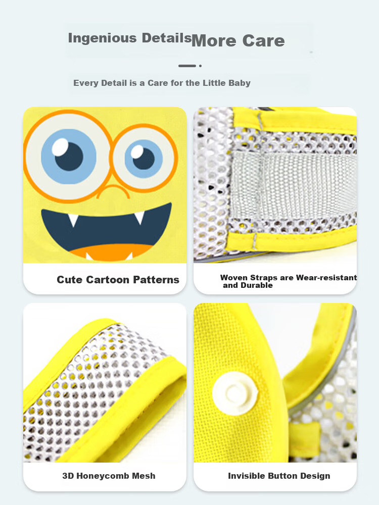 9I9 Children's Electric Bike Safety Belt, Baby Carrier, Battery-Powered Scooter, All-Season Mesh Strap, Anti-Fall Reflective Strips, Storage Bag, Yellow 7