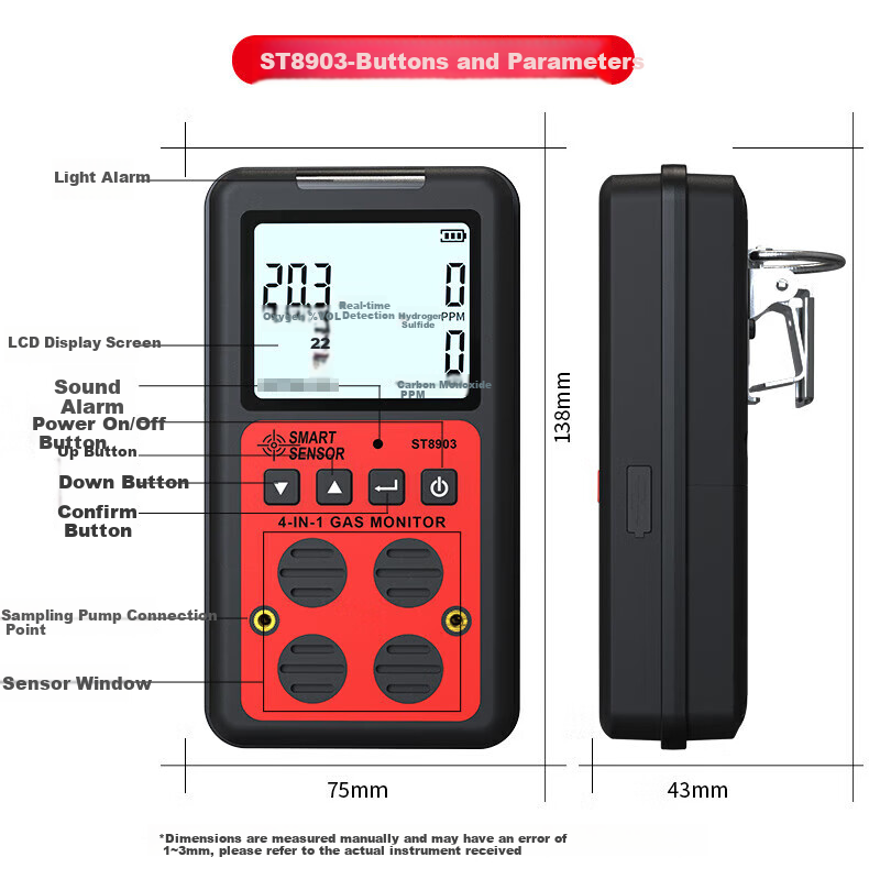 Xima ST8990 Four-In Gas Detector, Pump-Suction Explosion-Proof Gas Alarm, Industrial 13