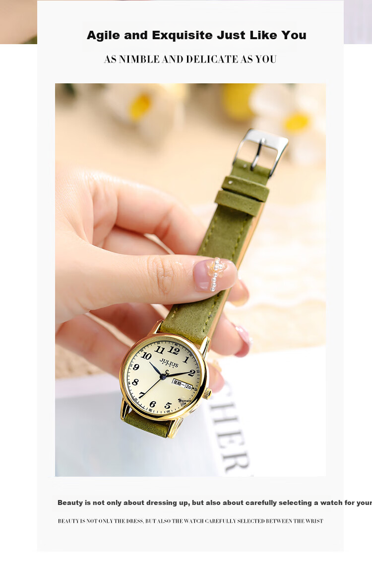 Julius Watch for Women, Retro Dual Calendar Elegant Versatile Youth Quartz Student Exam Watch, Versatile Black JA-1472B 12