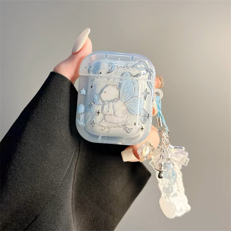 Beiyipin Case for Airpods 4, Blue Butterfly Cat Design, Compatible with Apple Bluetooth Wireless AirPods Pro 2nd Generation And AirPods Pro 3rd Generation Earphones 2