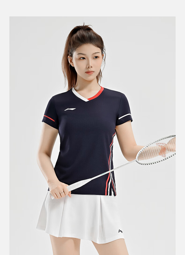 LI-NING Women's Summer Short Sleeve Badminton Competition Set Two-Piece Sports Team Uniform 10