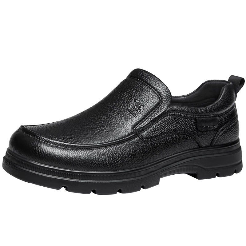 CAMEL Leather Slip-On Middle-Aged Dad Shoes, Height-Increasing Classic Business Casual Leather Shoes for Men, G15A211066, Black, Size 43