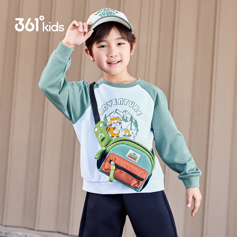361° Children's Clothing, Kids' Sweatshirt, Autumn 2025, Boys' Color-Block Cartoon Pattern, Elastic Sports Top, Green, Size 120