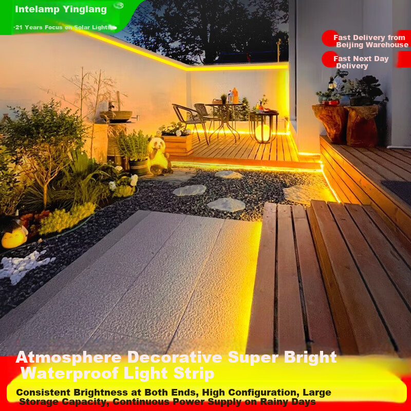 Intelamp Solar Outdoor Waterproof String Lights, Garden Landscape Lighting, Warm Light Ambiance Decorative Lights, Automatic On at Night