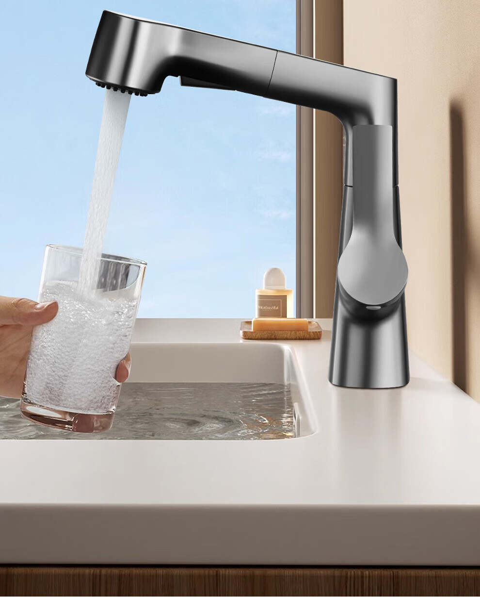 Xinfei Basin Faucet, Lift And Pull Type, Hot And Cold Dual Control, Bathroom White, Washbasin Tap 15