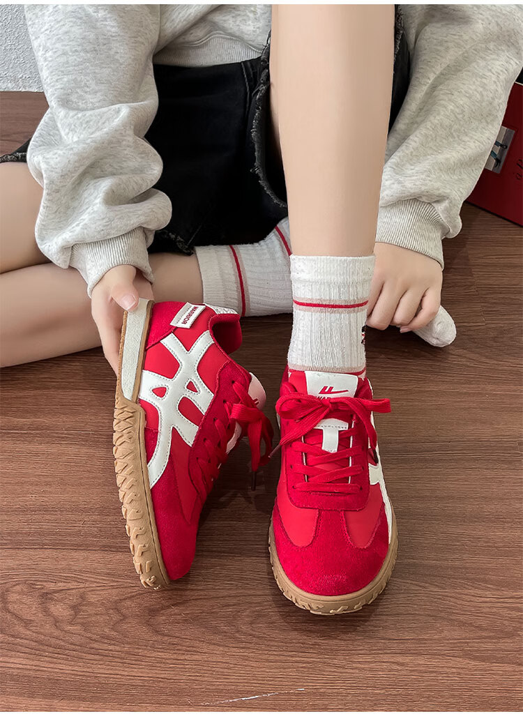Warrior Red Women's Training Shoes Autumn Retro Niche Casual Sports Sneakers 5062 Beige/Black Size 35 11