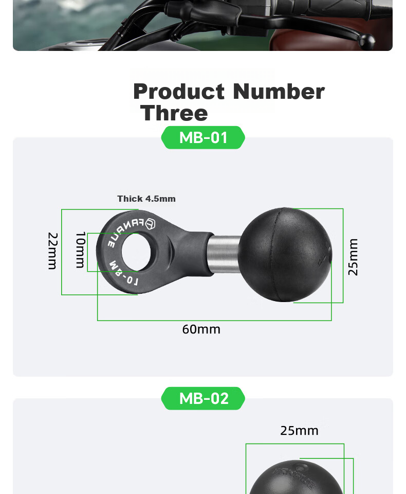 FANAUE Motorcycle Phone Holder Rearview Mirror Ball Head Base Reflective Mirror Mount 17mm Extension Bracket Angled Mouth Accessory MB-01(17) 13