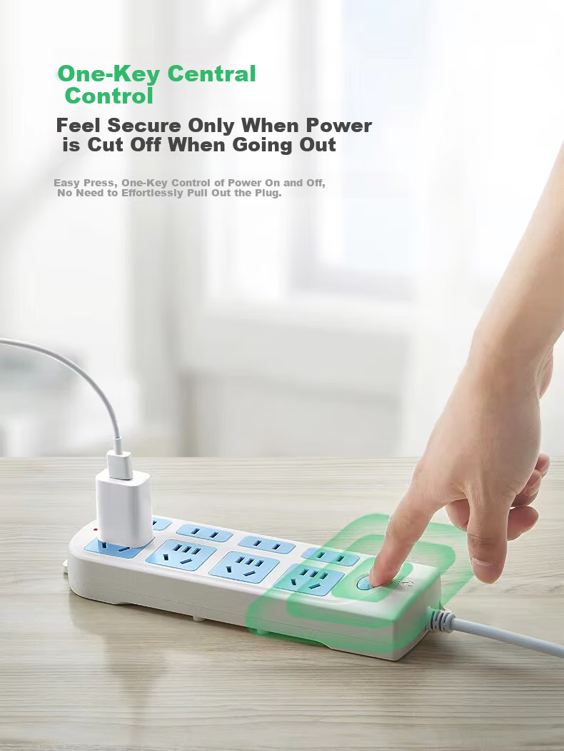 BULL Eight-Slot Two-To Multi-Outlet GN-610, 3-Meter New National Standard Power Strip, Master Switch Socket, Extension Cord Reel Socket, Surface-Mounted Multi-Outlet Socket 3
