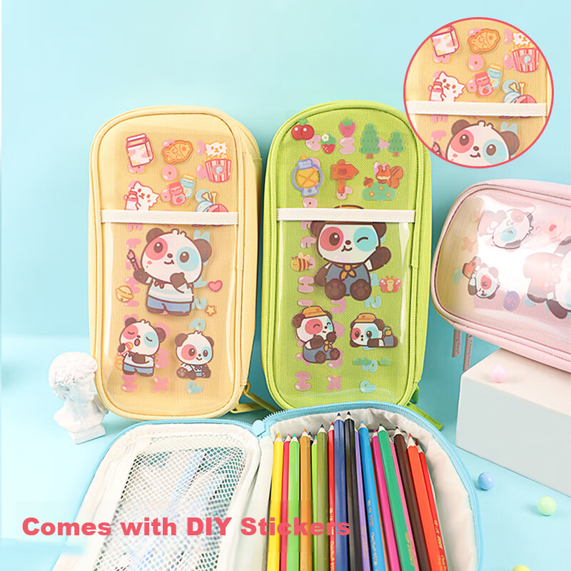 Zhonghua Student Pencil Case, Large Capacity Multi-Layer Pencil Box for Students, Multifunctional DIY Stationery Storage Box, DaDa Panda Series, Children's Day Gift PB0007C, Gree