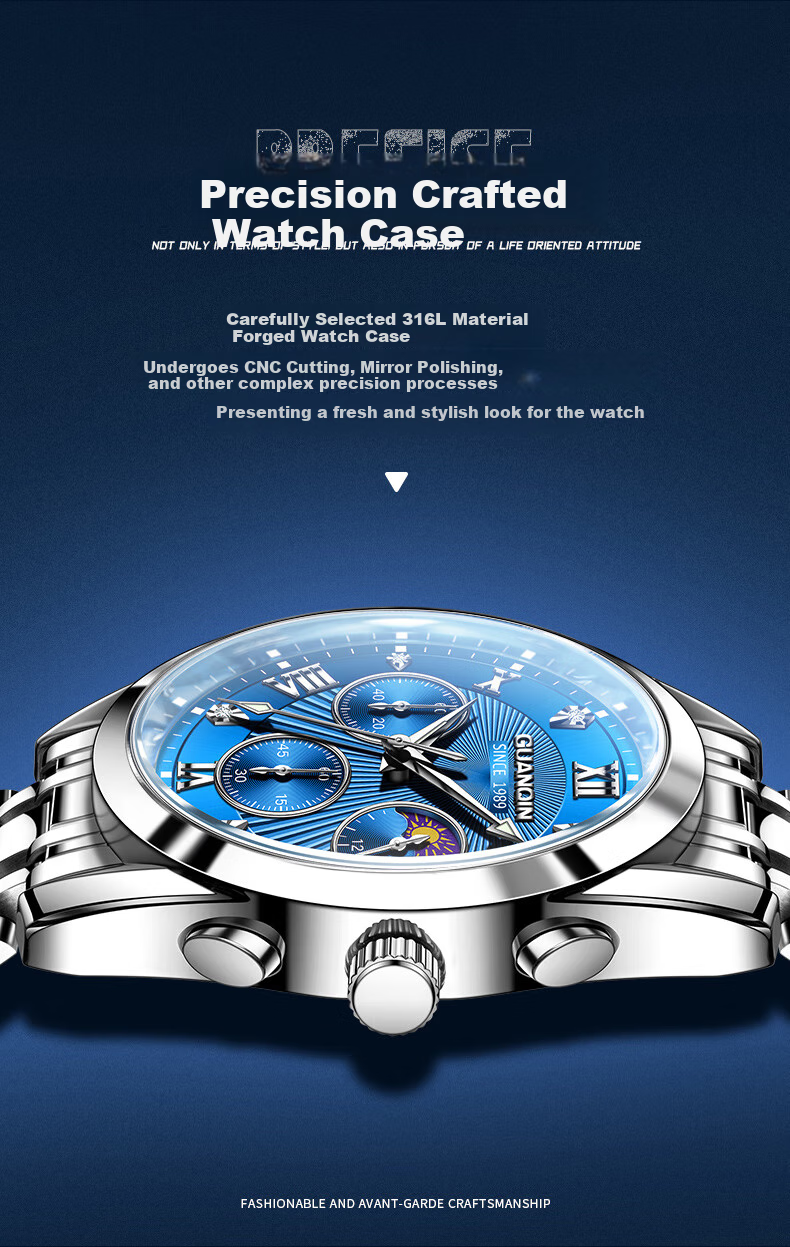GUANQIN Men's Mechanical-Style Fashion Wristwatch, Swiss Quality Men's Watch, Waterproof Fully Automatic Multifunctional Brand National Watch 7