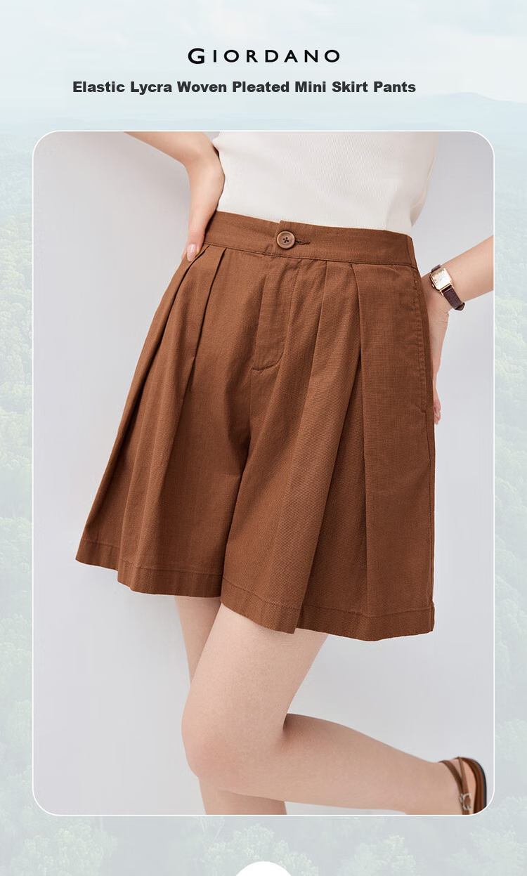 Giordano Women's Summer Lightweight Lyocell Pleated Wide-Leg Shorts with Elastic Waistband 05405305 3