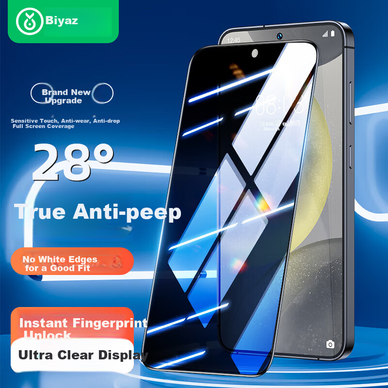 BIAZE [28° Privacy] Tempered Glass Screen Protector for Samsung Galaxy S24, Anti-Peeping High-Definition Fingerprint Unlocking Scratch-Resistant Protective Film JM950