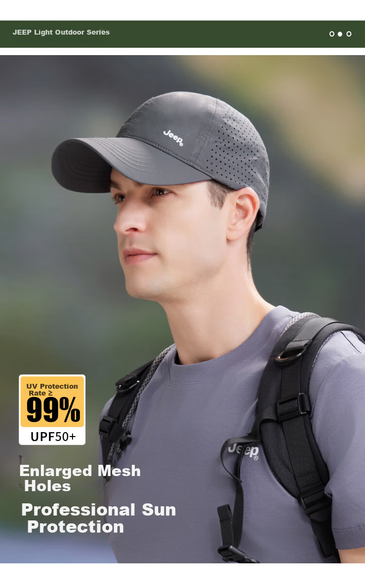 JEEP Men's Baseball Cap Summer Mesh Quick-Dry Sun Hat Unisex Visor Sports Casual Hiking Sun Hat 1