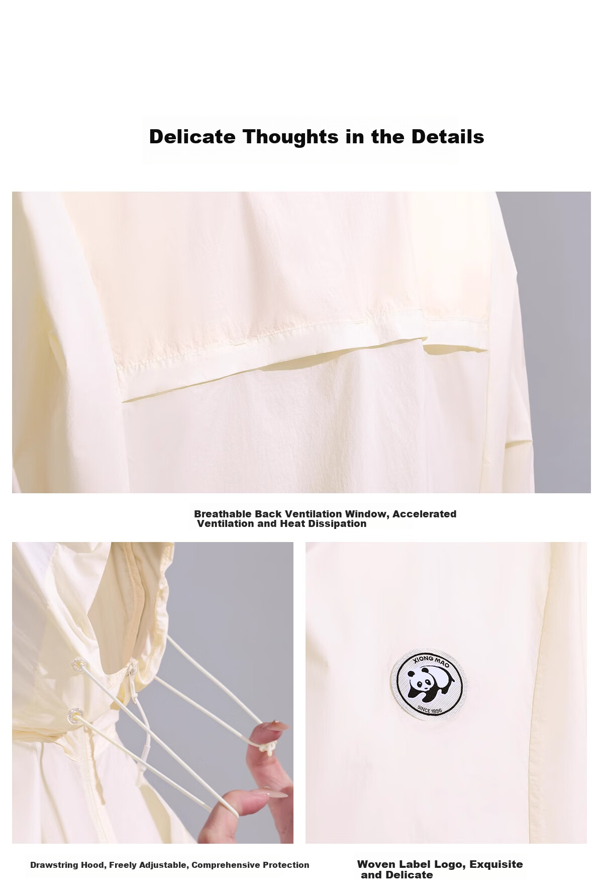 CAMEL Panda Outdoor Original Yarn Sun Protection UPF50+ Short A-Type Hooded Cooling Sun Protection Jacket, Size S 29