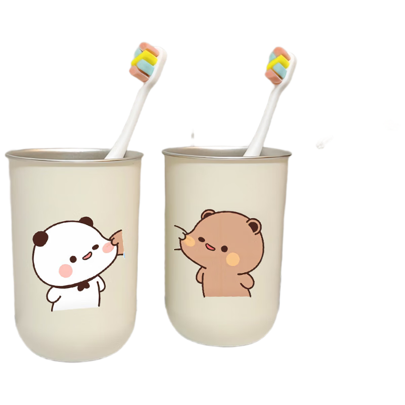 Fanyejia Stainless Steel Mouthwash Cups, Set of 2, Couple's Stylish Toiletry Cups, Student Dormitory And Home Use, Children's Toothbrush Cups, Bathroom Cups