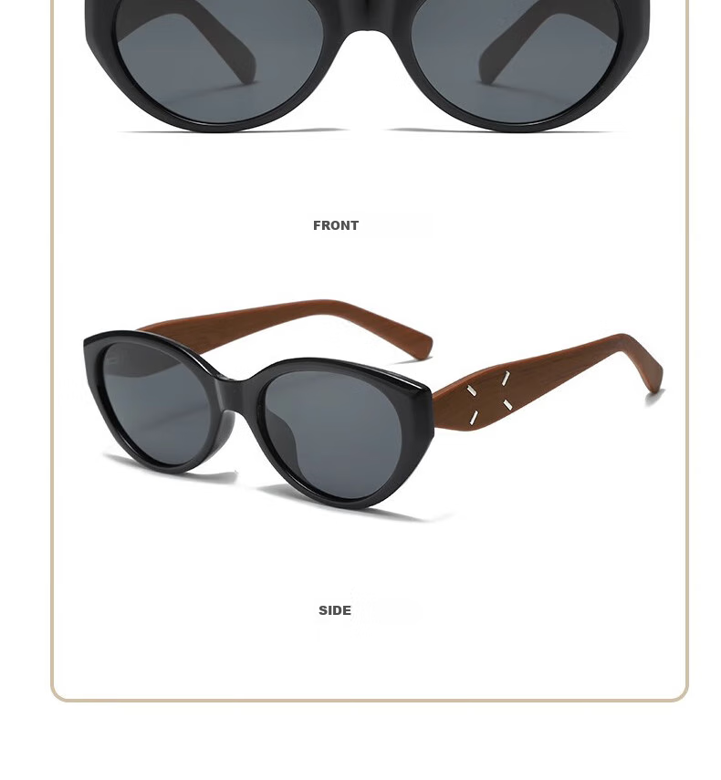 Boshide Sunglasses, Polarized Sunglasses, Cat Eye Retro Wood Grain Versatile Fashionable High-End Look, Glossy Black Frame with Gray Lenses 11