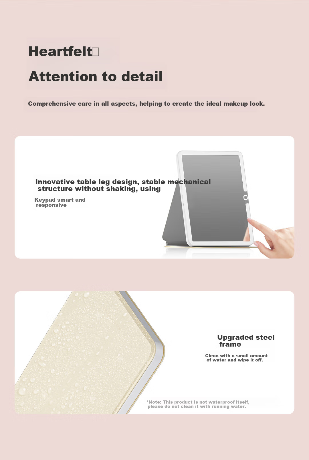 Meebordi Mirror Makeup Mirror with LED Light, Leather Student Folding Dressing Mirror, Portable Desktop Dorm Beauty Equipment, Birthday Gift, Cream White 6