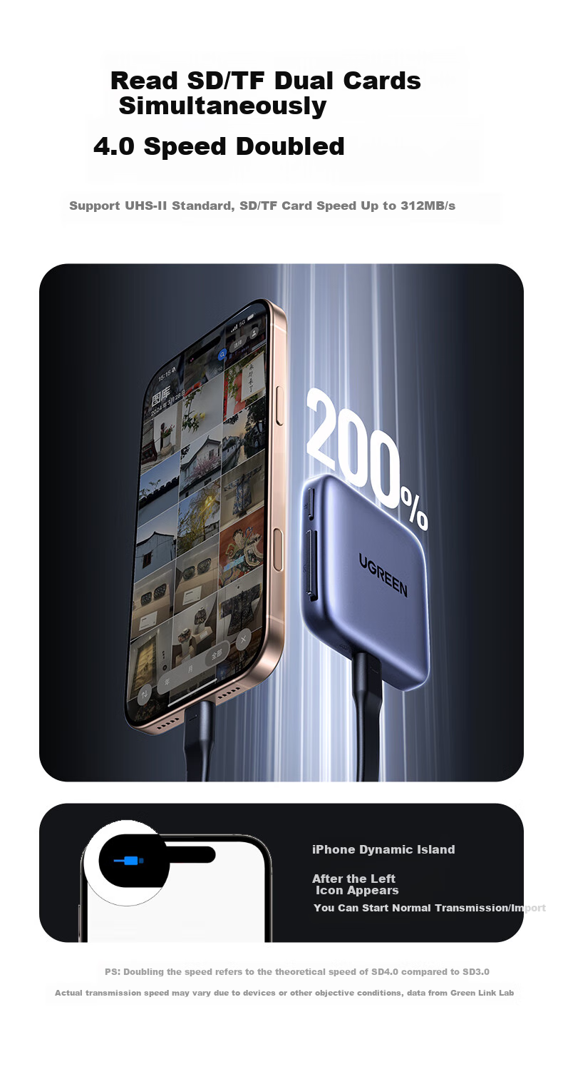 UGREEN Magnetic SD/TF Card Reader 4.0 Dual Card Type-C Phone 312MB/s Memory Expansion Compatible with Apple 17/16/Laptops/iPads/Cameras 9